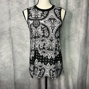Apt. 9 Paisley Floral Print Stretch Tank Top Black White Sleeveless